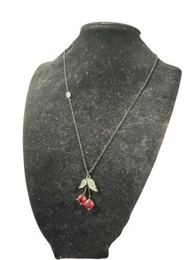 Juicy Couture Crystal Cherry Pendant Necklace gunmetal